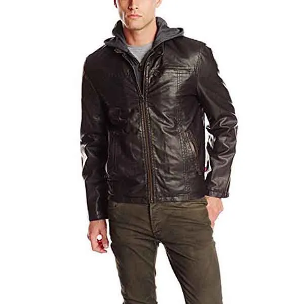 Áo Khoác Da Nam Levi's Faux Leather Racer Hoody Jacket With Fleece Lining Brown Màu Nâu Đen - Thời trang - Vua Hàng Hiệu