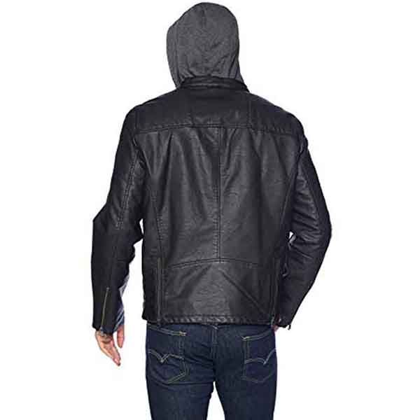 Áo Khoác Da Nam Levi's Rugged Faux Leather Racer Jacket With Hood Black Màu Đen - 3