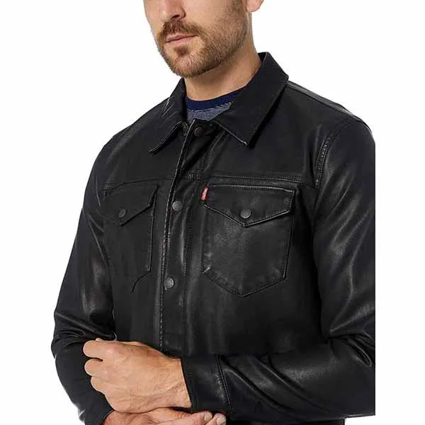 Áo Khoác Da Nam Levi's Smooth Lamb Touch Faux Leather Shirt Jacket NewBlack Màu Đen - Thời trang - Vua Hàng Hiệu