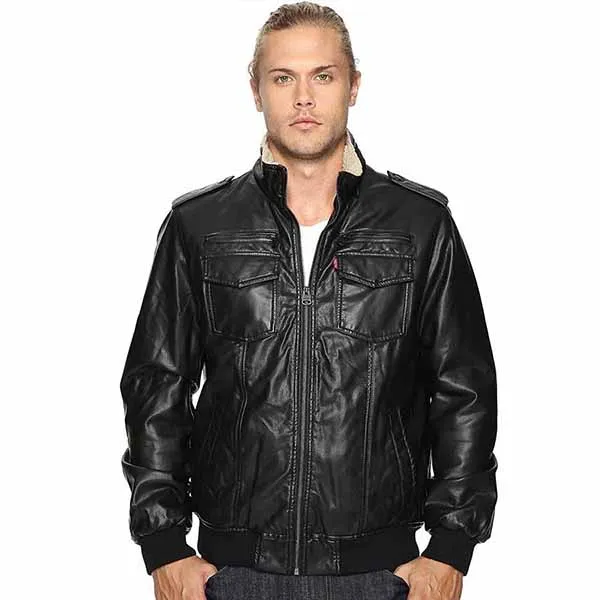 Áo Khoác Da Nam Levi's Vintage Deer Faux Leather Sherpa Lined Aviator Bomber Black Màu Đen - Thời trang - Vua Hàng Hiệu
