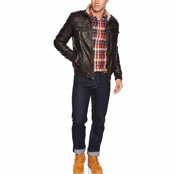 Áo Khoác Da Nam Levi's Vintage Deer Faux Leather Sherpa Lined Aviator Bomber Vintage Brown Màu Nâu Đen - Thời trang - Vua Hàng Hiệu