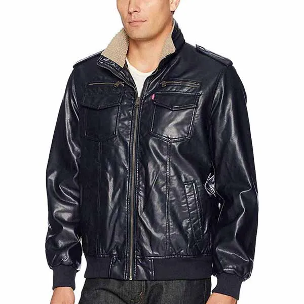 Áo Khoác Da Nam Levi's Vintage Deer Faux Leather Sherpa Lined Aviator Bomber Navy Màu Xanh Navy - Thời trang - Vua Hàng Hiệu