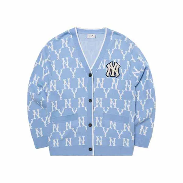 Áo Len MLB Monogram Cardigan New York Yankees 3AKCM0121-50BLL Màu Xanh Blue