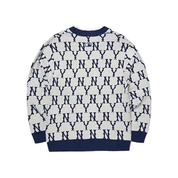 Áo Len MLB Monogram Cardigan New York Yankees 3AKCM0121-50CRS Màu Xanh Navy - Trắng Size M