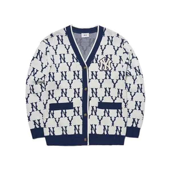 Áo Len MLB Monogram Cardigan New York Yankees 3AKCM0121-50CRS Màu Xanh Navy - Trắng Size M