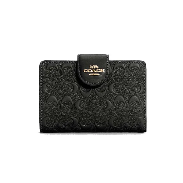 Ví Nữ Coach Medium Signature Embossed C5896 Corner Zip Wallet In Black - Túi xách - Vua Hàng Hiệu