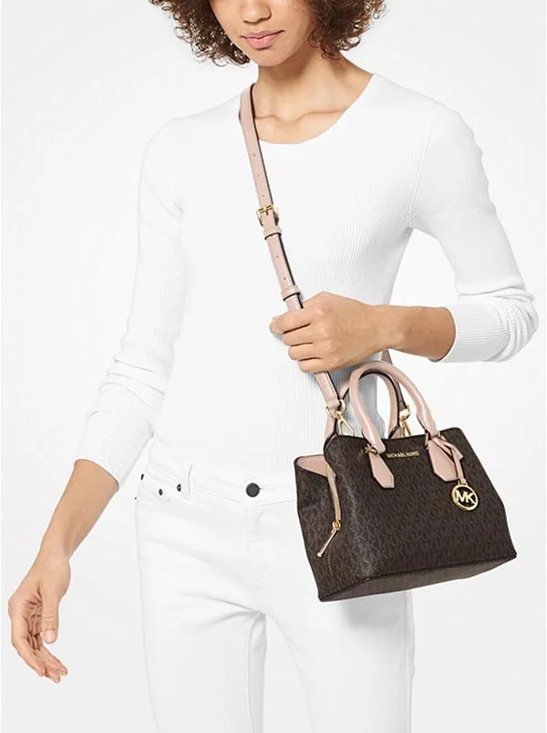 Túi Xách Michael Kors MK Camille Small Logo And Leather Satchel 30F9GCAS1B Màu Nâu Đen