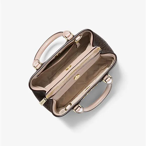 Túi Xách Michael Kors MK Camille Small Logo And Leather Satchel 30F9GCAS1B Màu Nâu Đen