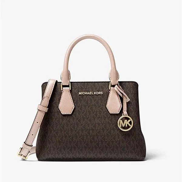 Túi Xách Michael Kors MK Camille Small Logo And Leather Satchel 30F9GCAS1B Màu Nâu Đen