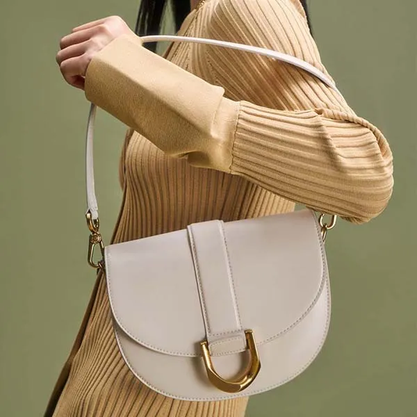 Túi Đeo Vai Nữ Charles & Keith CNK Gabine Saddle Bag 80781610-1 Màu Trắng Kem