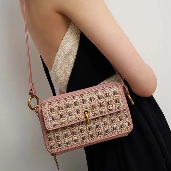 Túi Đeo Chéo Nữ Charles & Keith CNK Dancer Tweed Boxy Crossbody Bag - Blush 80840325
