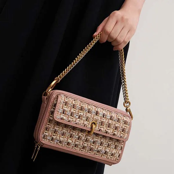 Túi Đeo Chéo Nữ Charles & Keith CNK Dancer Tweed Boxy Crossbody Bag - Blush 80840325