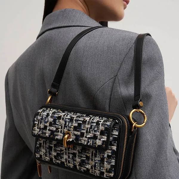 Túi Đeo Chéo Nữ Charles & Keith CNK Dancer Tweed Boxy Crossbody Bag - Navy 80840325