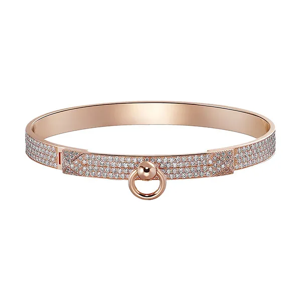 Vòng Đeo Tay Hermès Collier De Chien Đính 476 Kim Cương Vàng Hồng