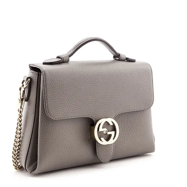 Túi Đeo Chéo Gucci Gray Dollar Calfskin Interlocking G Top Handle Shoulder Bag Màu Xám