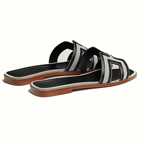 Dép Hermès Black Grey Oran Flats Màu Xám Đen Size 37
