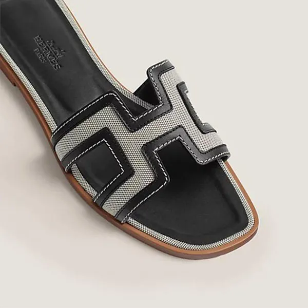 Dép Hermès Black Grey Oran Flats Màu Xám Đen Size 37