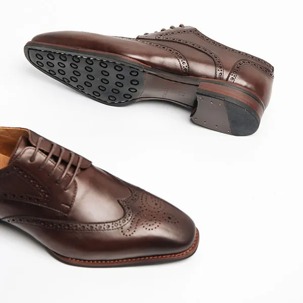 Giày Tây Be Classy Wingtip Derby Brogues - DB17 Màu Nâu