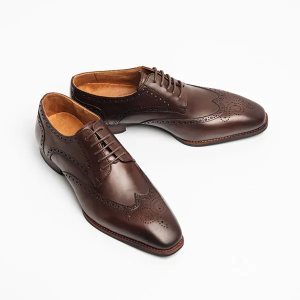 Giày Tây Be Classy Wingtip Derby Brogues - DB17 Màu Nâu