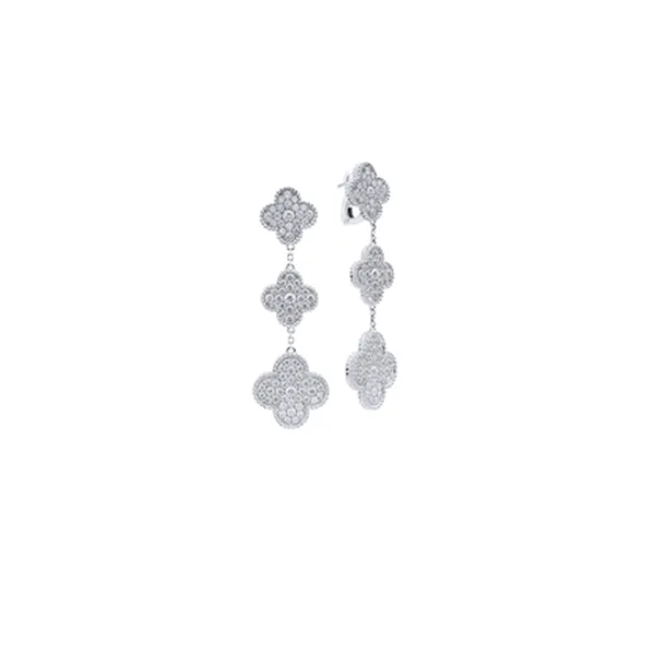 Khuyên Tai Jewery Luxury Magic Alhambra White Gold Earrings With 3 Motifs, Full Pavé Vàng Trắng