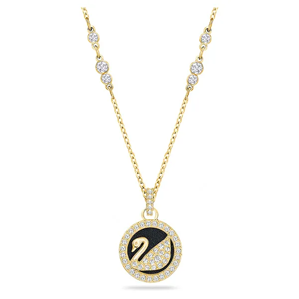 Dây Chuyền Swarovski Leather Swan Pendant Swan Gold-Tone Plated 5374919 Màu Vàng Mặt Đen C_HB - Trang sức - Vua Hàng Hiệu