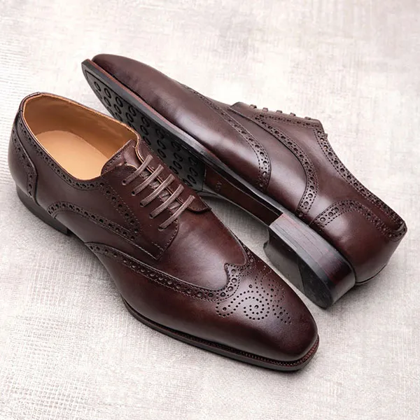 Giày Tây Be Classy Wingtip Derby Brogues - DB17 Màu Nâu