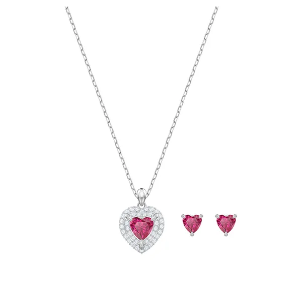 Set Dây Chuyền Và Khuyên Tai Swarovski Red, Rhodium Plated 5470602