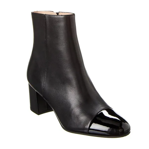 Giày Boot Nữ Stuart Weitzman Tegan Cap-Toe Leather Booties Màu Đen Size 37