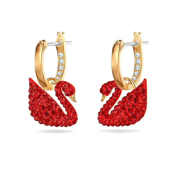 Khuyên Tai Swarovski Iconic Swan Earringsswan, Red, Gold-Tone Plated