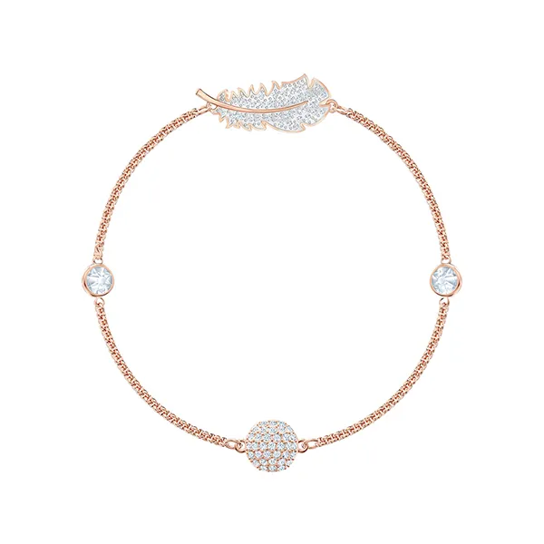 Vòng Đeo Tay Swarovski Remix Collection Feather Strand, White, Rose-Gold Tone Plated 5511003 Size M - Trang sức - Vua Hàng Hiệu