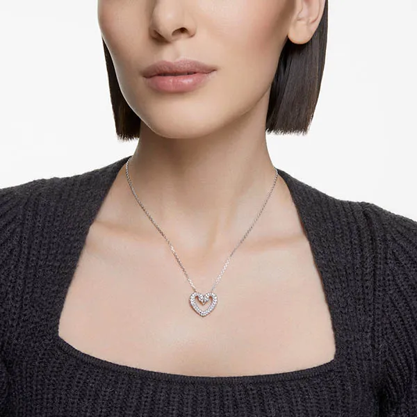 Dây Chuyền Swarovski Una Pendant Heart, Small, White, Rhodium Plated 5625533 Màu Bạc