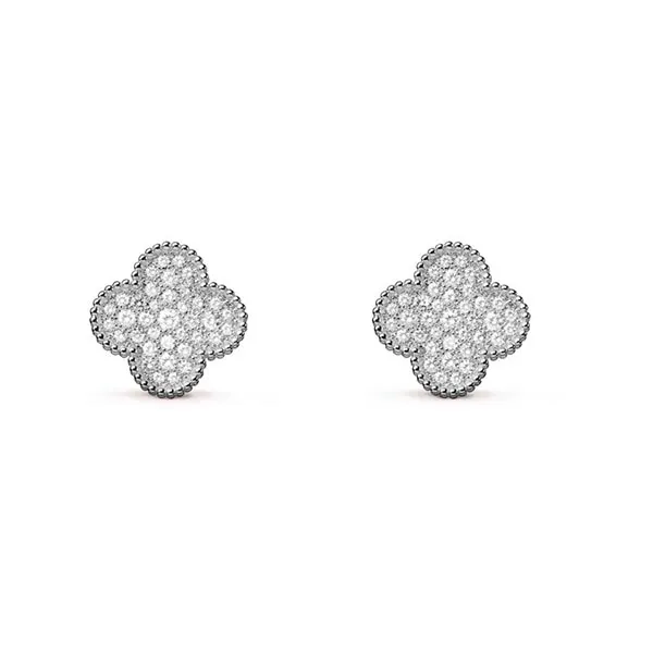 Khuyên Tai Van Cleef & Arpels Alhambra Earrings Vàng Trắng Đính Kim Cương (Chế tác) - Trang sức - Vua Hàng Hiệu