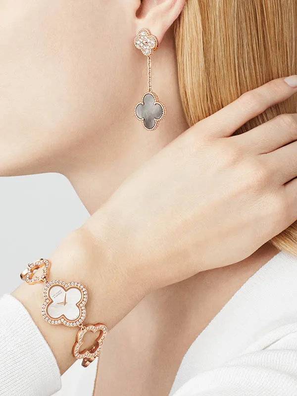 Khuyên Tai Van Cleef & Arpels Magic Alhambra Rose Gold Earrings With 2 Motifs, Diamond, Mother Of Pearl Vàng Hồng ( Chế tác ) - Trang sức - Vua Hàng Hiệu