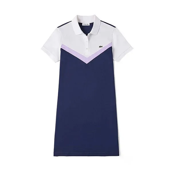 Váy Polo Lacoste Women's Color-Blocked Stretch Cotton Dress Màu Xanh/Trắng Size 32