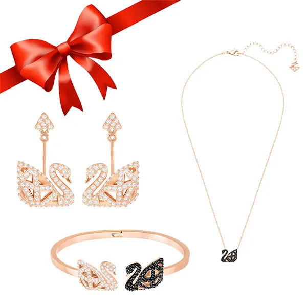Combo Dây Chuyền, Khuyên Tai, Vòng Đeo Tay Swarovski Facet Swan Bangle, Multi-Colored, Mixed Metal Finish Sz S
