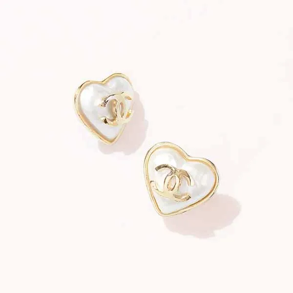 Khuyên Tai Chanel Pearl White CC Logo Heart Earrings AB7530 Màu Vàng Trắng - Trang sức - Vua Hàng Hiệu