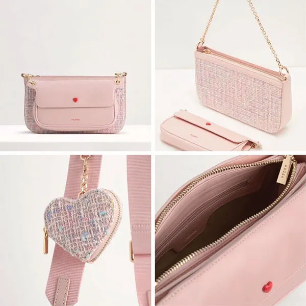 Túi Đeo Vai Pedro Tweed Double Flap Shoulder Bag 752100093-1 Màu Hồng FullBox - Túi xách - Vua Hàng Hiệu