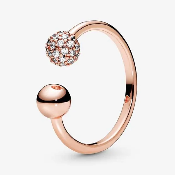 Nhẫn Nữ Pandora Polished & Pavé Bead Open Ring Vàng Hồng - Trang sức - Vua Hàng Hiệu