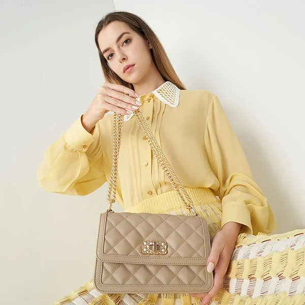 Túi Đeo Chéo Nữ Charles & Keith CNK Micaela Quilted Chain Bag Sand 80151108 Màu Be
