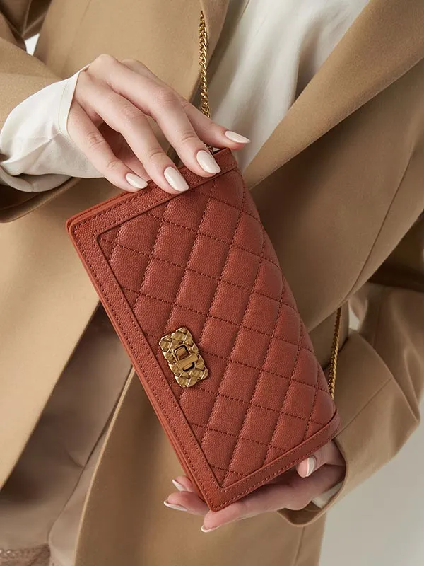 Túi Xách Nữ Charles & Keith CNK Micaela Quilted Phone Pouch Brick 70840448 Màu Đỏ Gạch