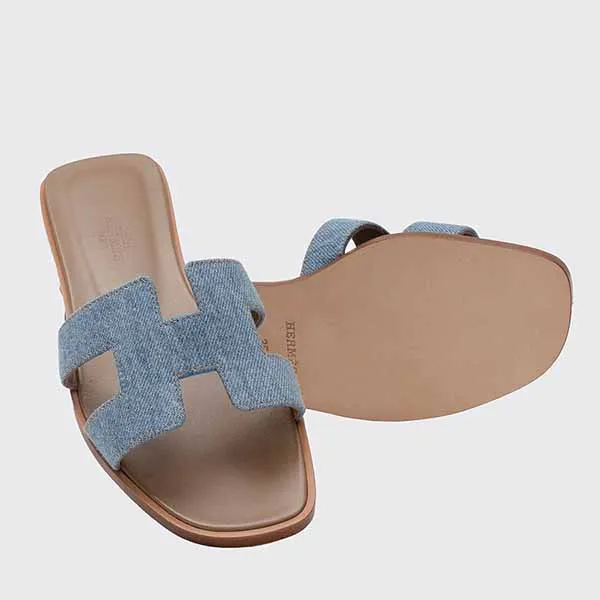 Dép Hermès Blue Oran Sandals Màu Xanh Nâu