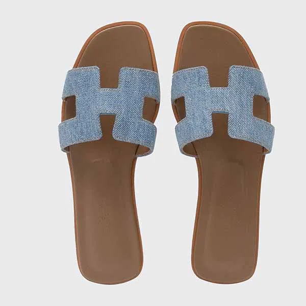 Dép Hermès Blue Oran Sandals Màu Xanh Nâu