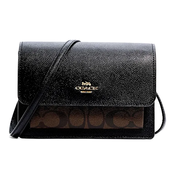 Túi Đeo Chéo Coach Foldover Belt Bag In Signature Canvas C3575 Màu Đen Nâu