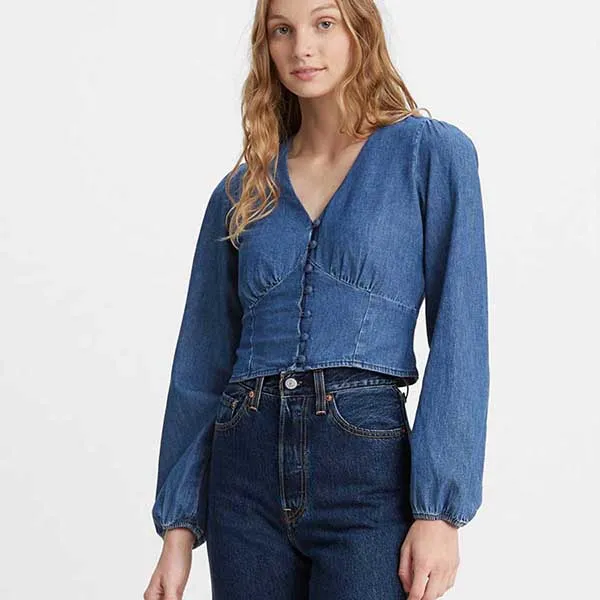 Áo Levi's Women's Sophia Ls Button Top Coastal Cruise Blue 29997-0003 Màu Xanh Bò