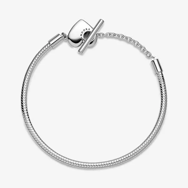 Vòng Đeo Tay Nữ Pandora Moments Heart T-Bar Snake Chain Bracelet 599285C00 Màu Bạc Size 16 C_QP