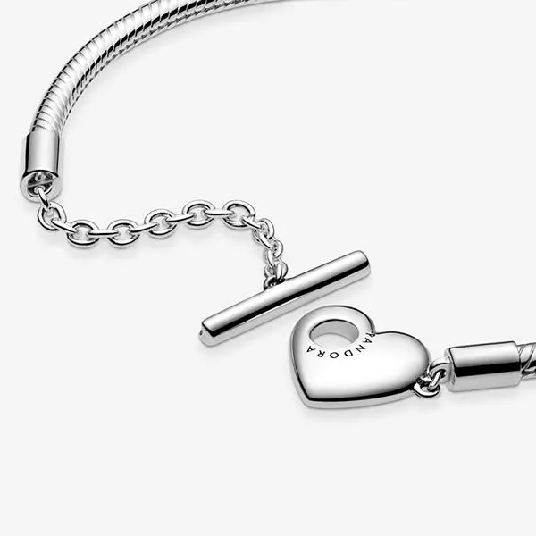 Vòng Đeo Tay Nữ Pandora Moments Heart T-Bar Snake Chain Bracelet 599285C00 Màu Bạc Size 16 C_QP