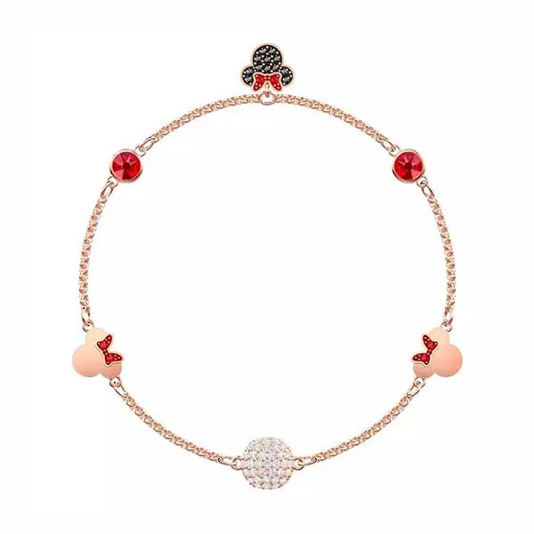 Vòng Đeo Tay Nữ Swarovski Minnie Mouse Charm Màu Vàng Hồng Size L