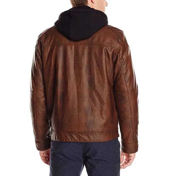 Áo Khoác Da Nam Calvin Klein CK Faux-Leather Moto Jacket With Hoodie Màu Nâu - Thời trang - Vua Hàng Hiệu