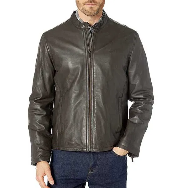 Áo Khoác Da Nam Cole Haan Smooth Leather Classic Moto Jacket Màu Nâu Đen - Thời trang - Vua Hàng Hiệu