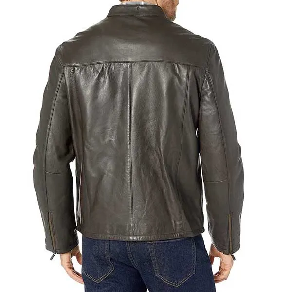 Áo Khoác Da Nam Cole Haan Smooth Leather Classic Moto Jacket Màu Nâu Đen - Thời trang - Vua Hàng Hiệu